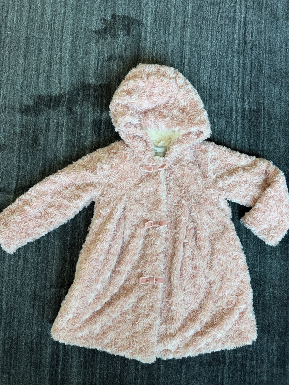 Kids Plush Hooded Pink Fuzzy coat with velvet bows